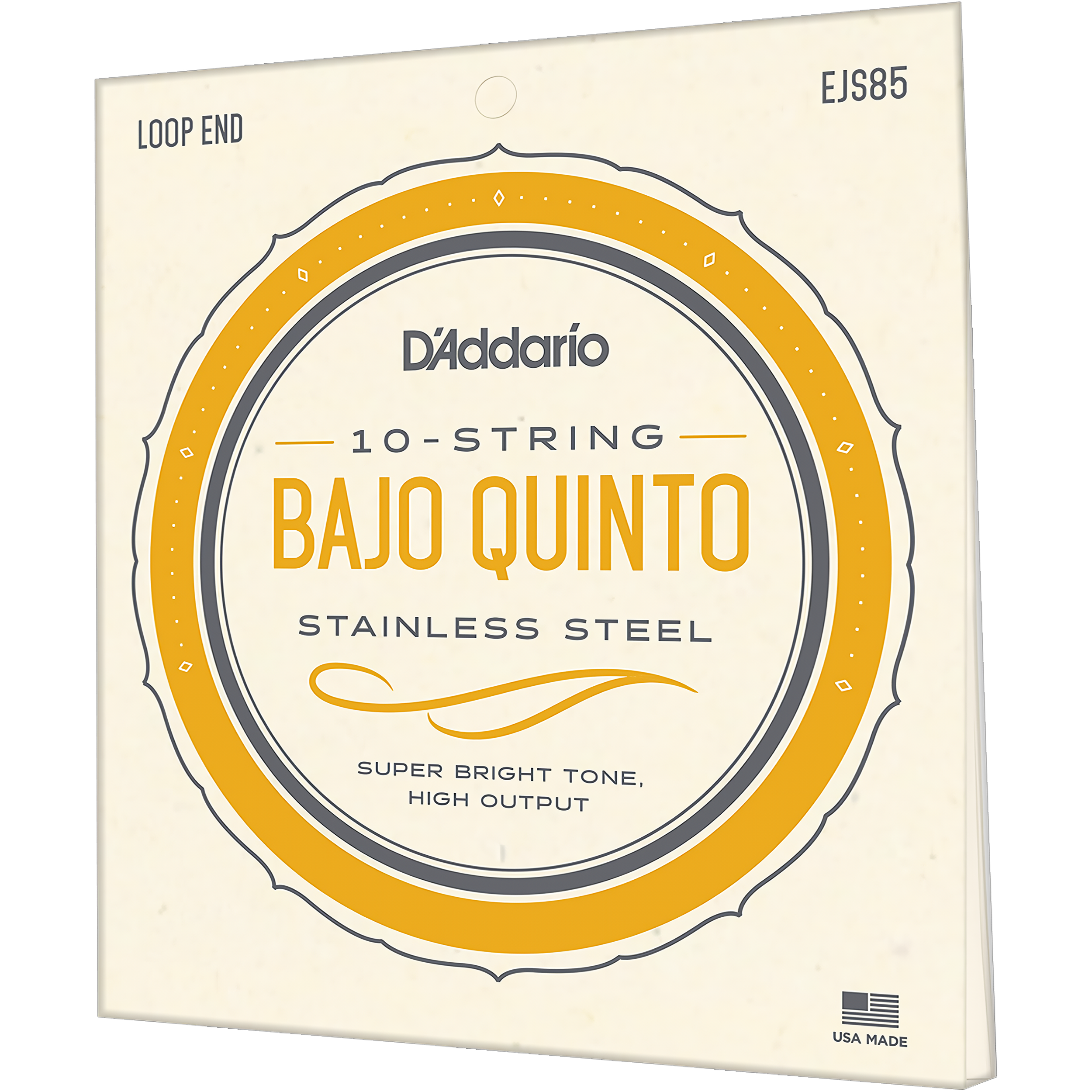 Cuerdas Daddario EJS85 para bajo quinto de acero inoxidable, set de 10 piezas con tono súper brillante