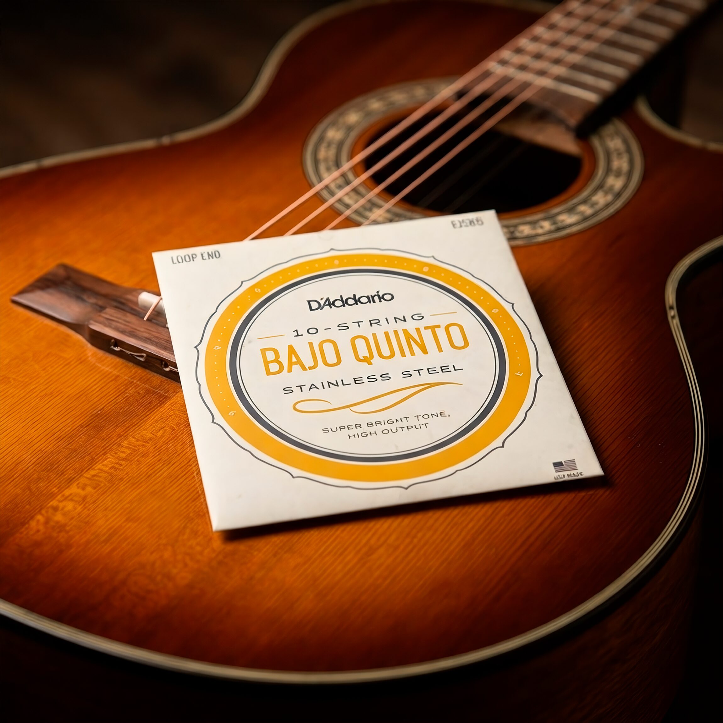 Cuerdas Daddario EJS85 para bajo quinto de acero inoxidable, set de 10 piezas con tono súper brillante
