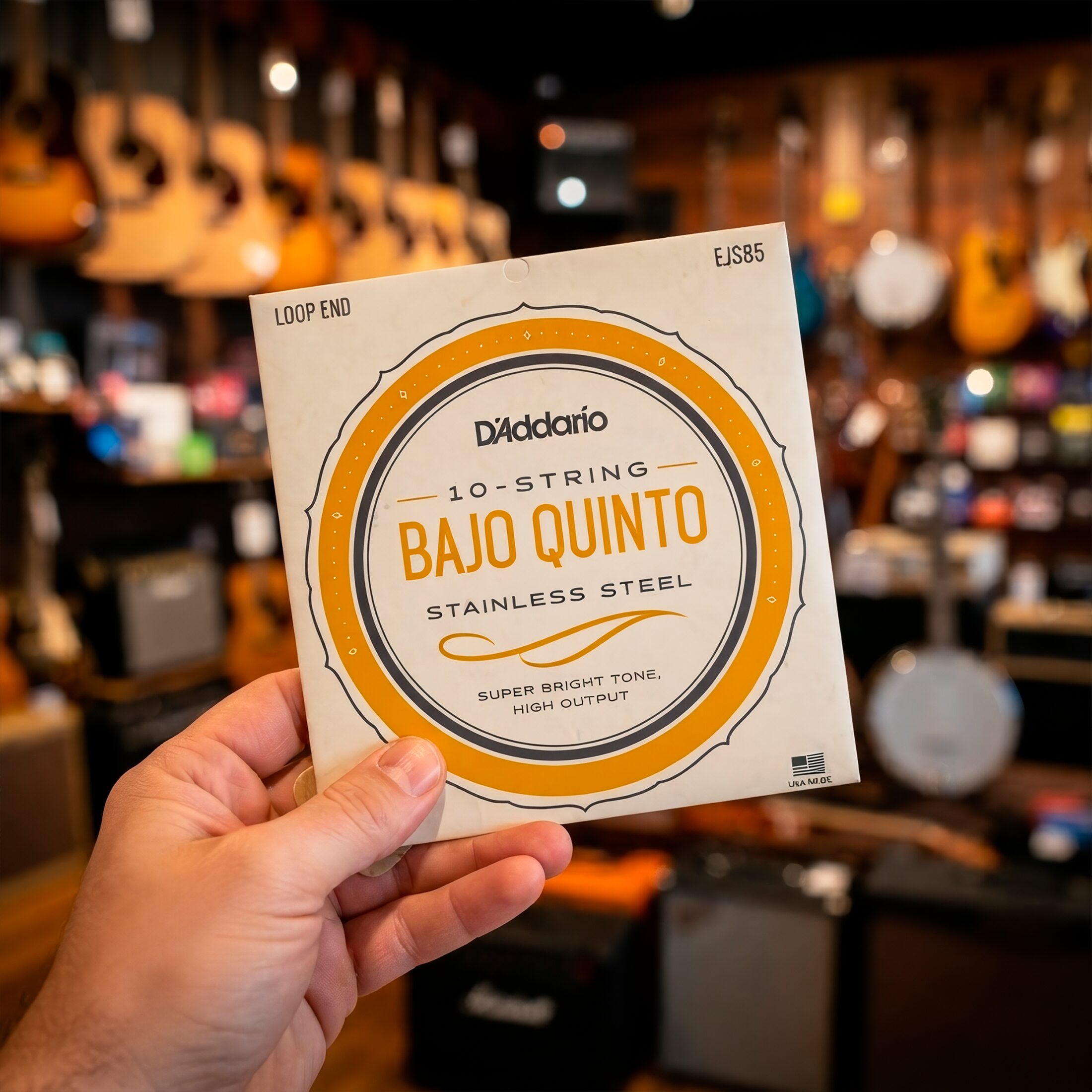 Cuerdas Daddario EJS85 para bajo quinto de acero inoxidable, set de 10 piezas con tono súper brillante