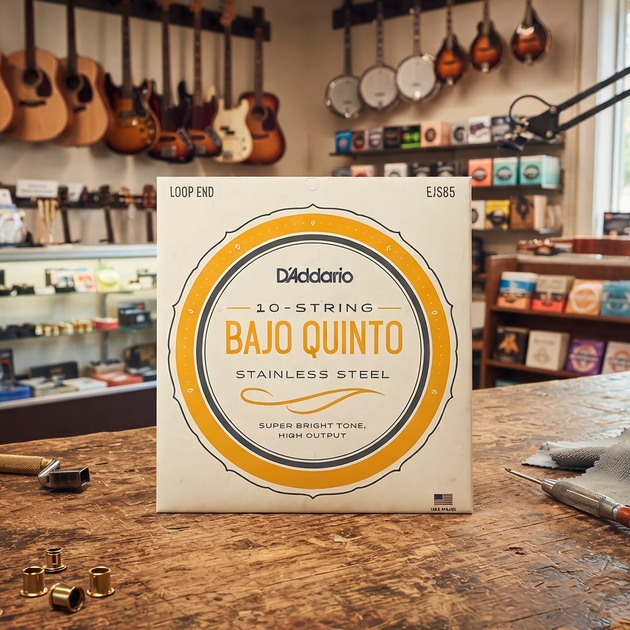 Cuerdas Daddario EJS85 para bajo quinto de acero inoxidable, set de 10 piezas con tono súper brillante