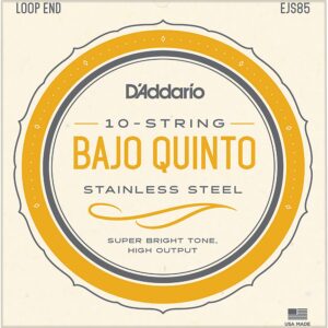 Cuerdas Daddario EJS85 para bajo quinto de acero inoxidable, set de 10 piezas con tono súper brillante
