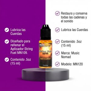 Limpiador Cuerdas Guitarra MN120 Music Nomad repuesto String Fuel para limpieza y lubricación de cuerdas.