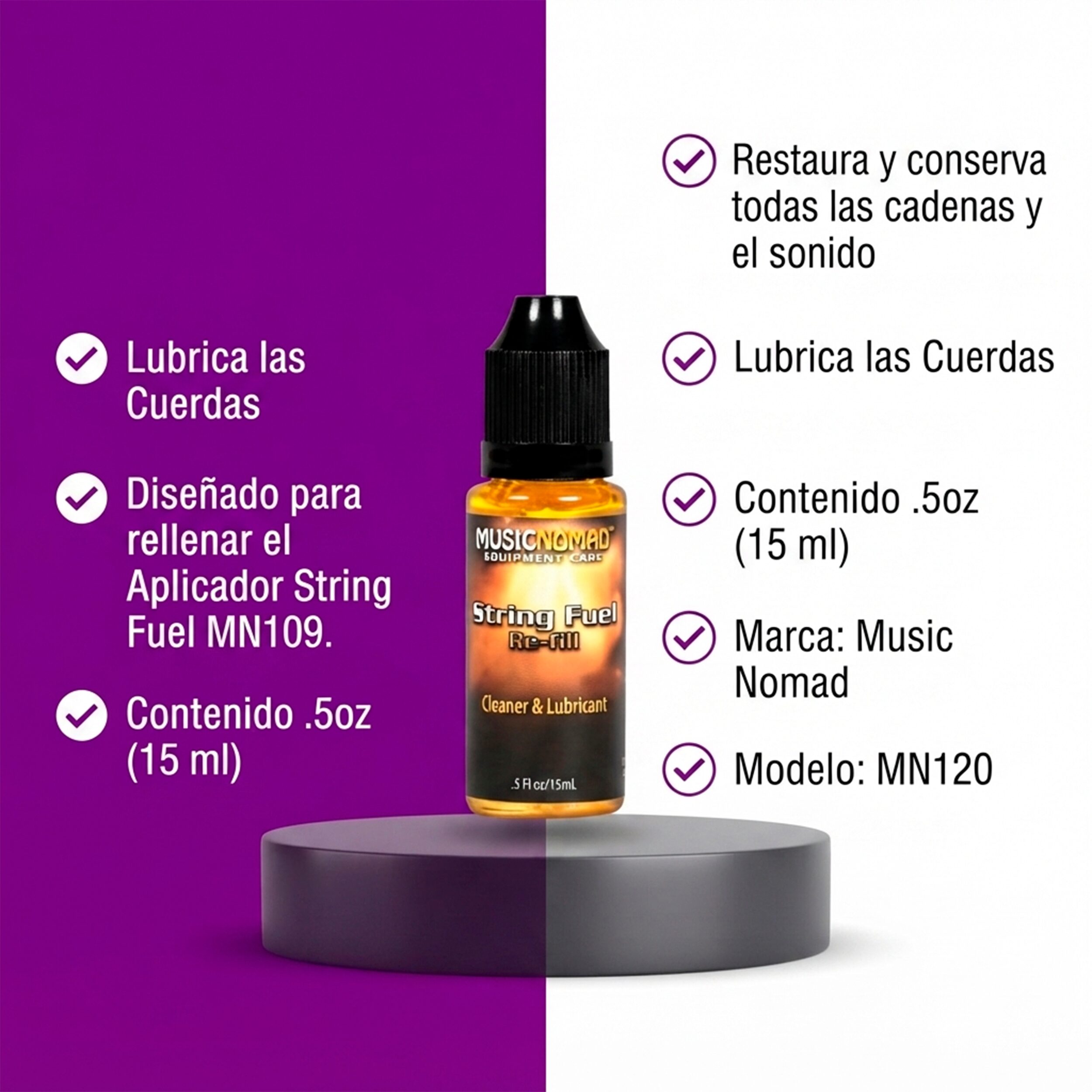 Limpiador Cuerdas Guitarra MN120 Music Nomad repuesto String Fuel para limpieza y lubricación de cuerdas.