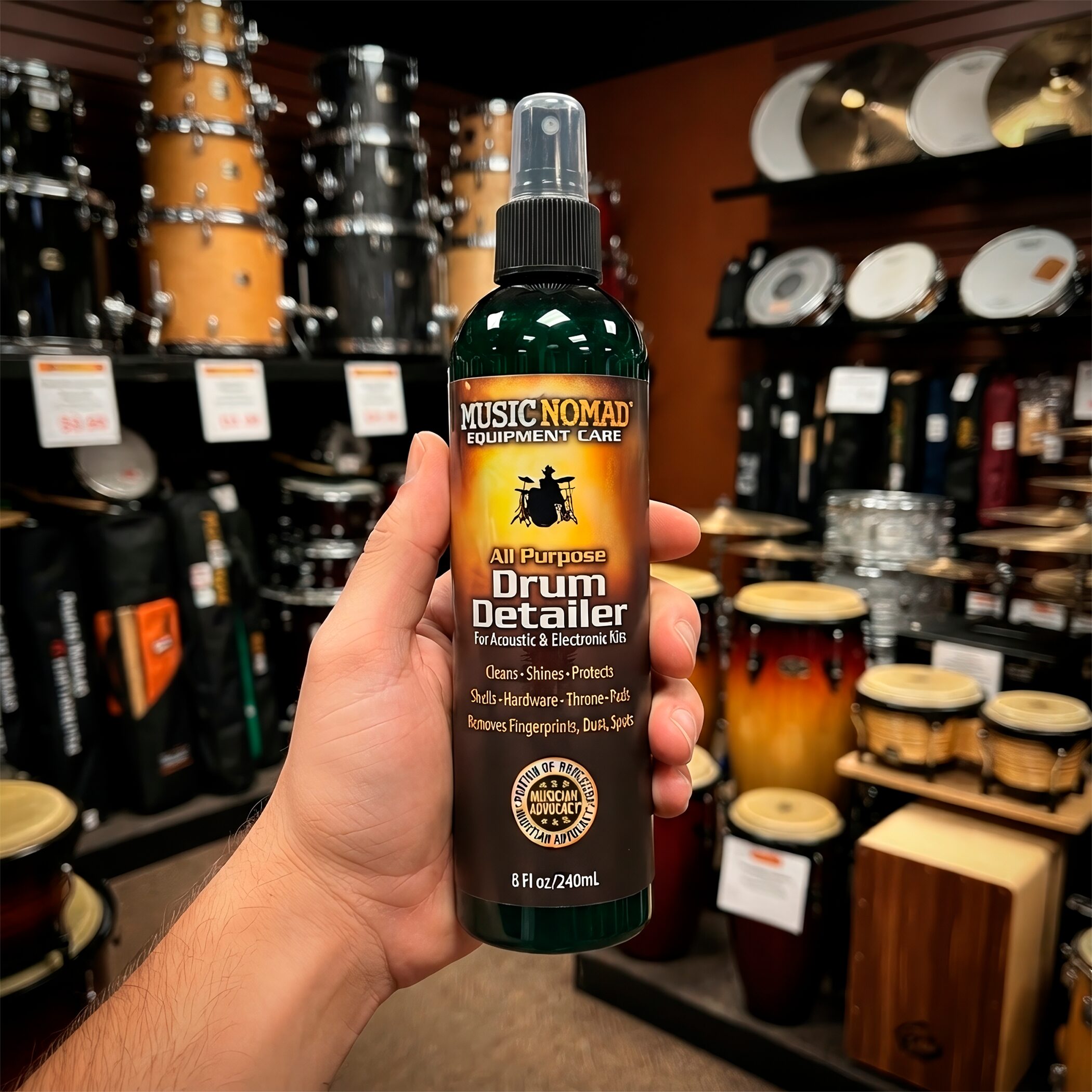 Limpiador De Batería Music Nomad Drum Detailer MN110 de 240 ml para vasos, hardware y pads electrónicos
