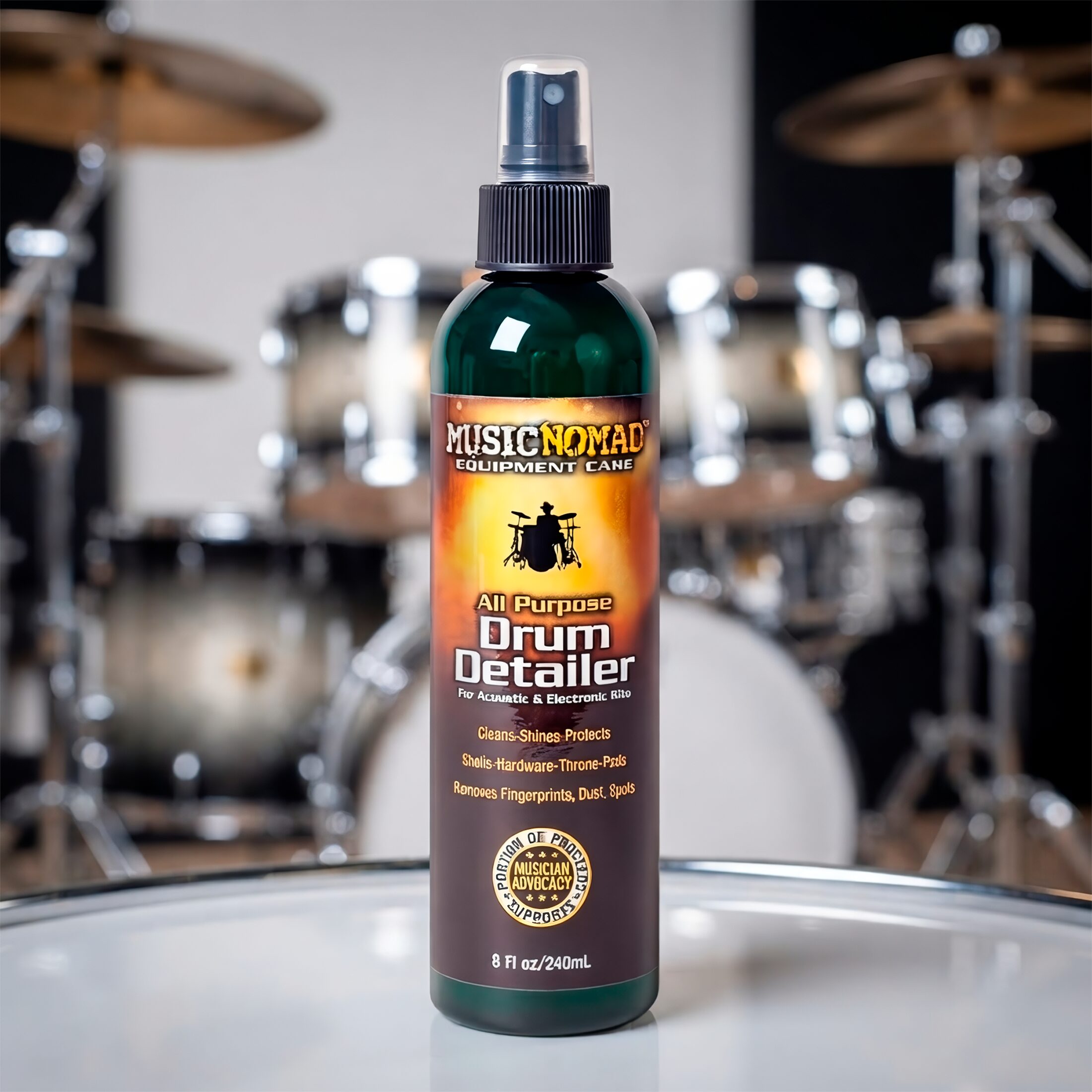 Limpiador De Batería Music Nomad Drum Detailer MN110 de 240 ml para vasos, hardware y pads electrónicos