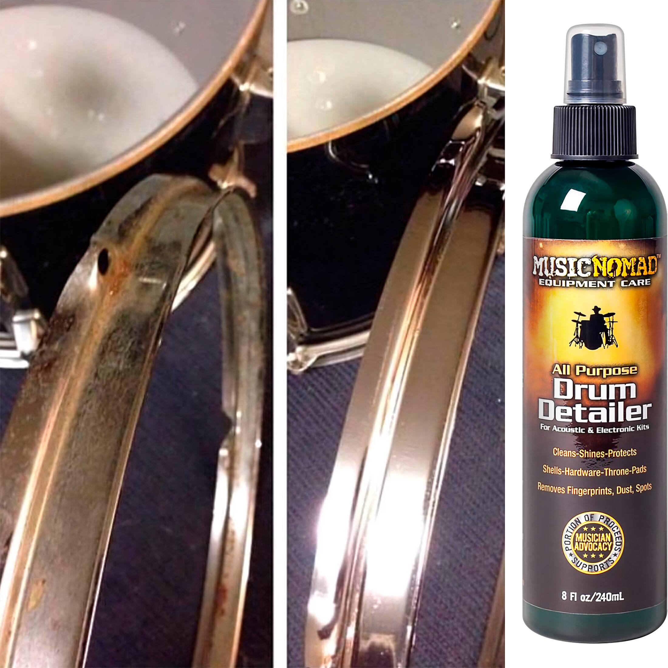 Limpiador De Batería Music Nomad Drum Detailer MN110 de 240 ml para vasos, hardware y pads electrónicos