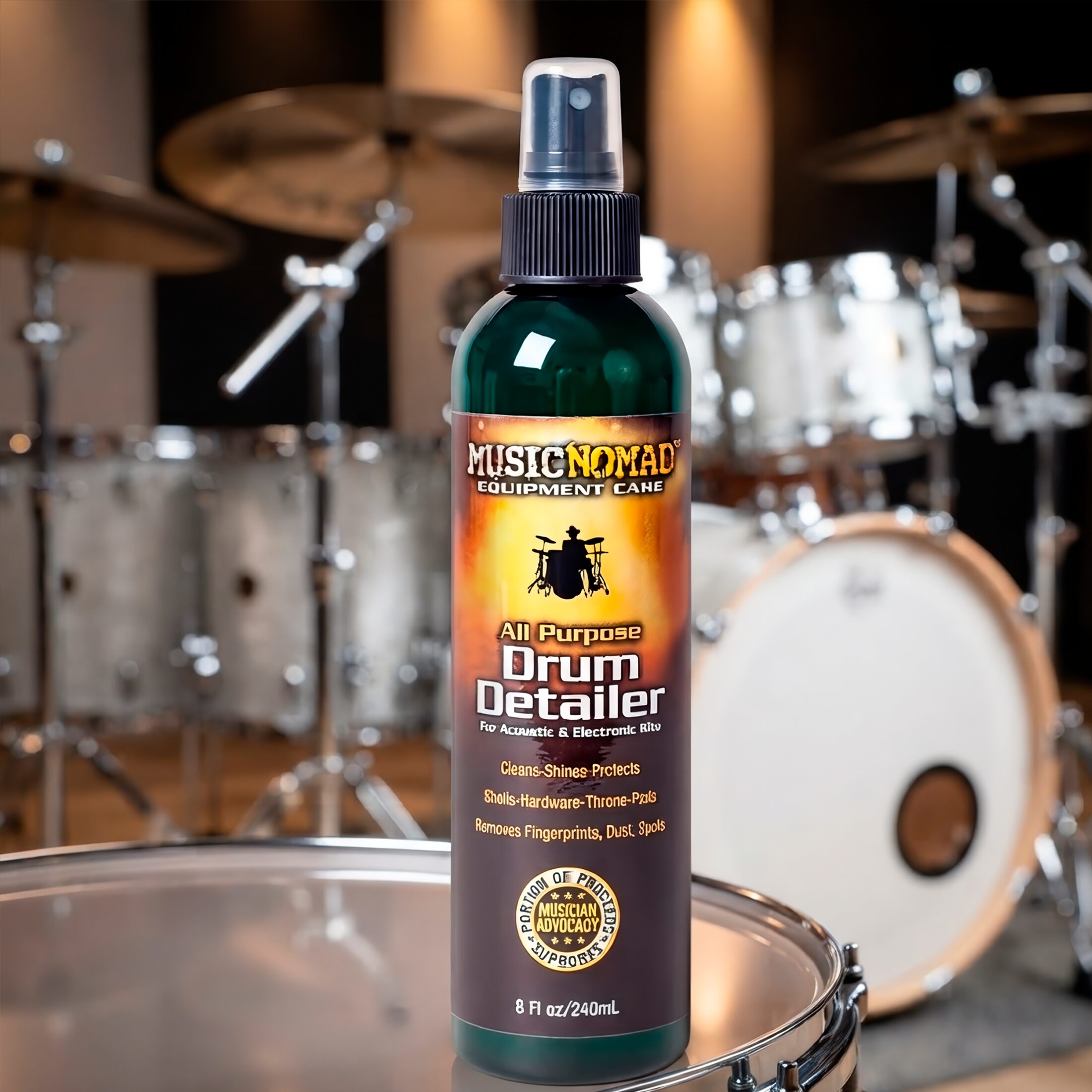 Limpiador De Batería Music Nomad Drum Detailer MN110 de 240 ml para vasos, hardware y pads electrónicos