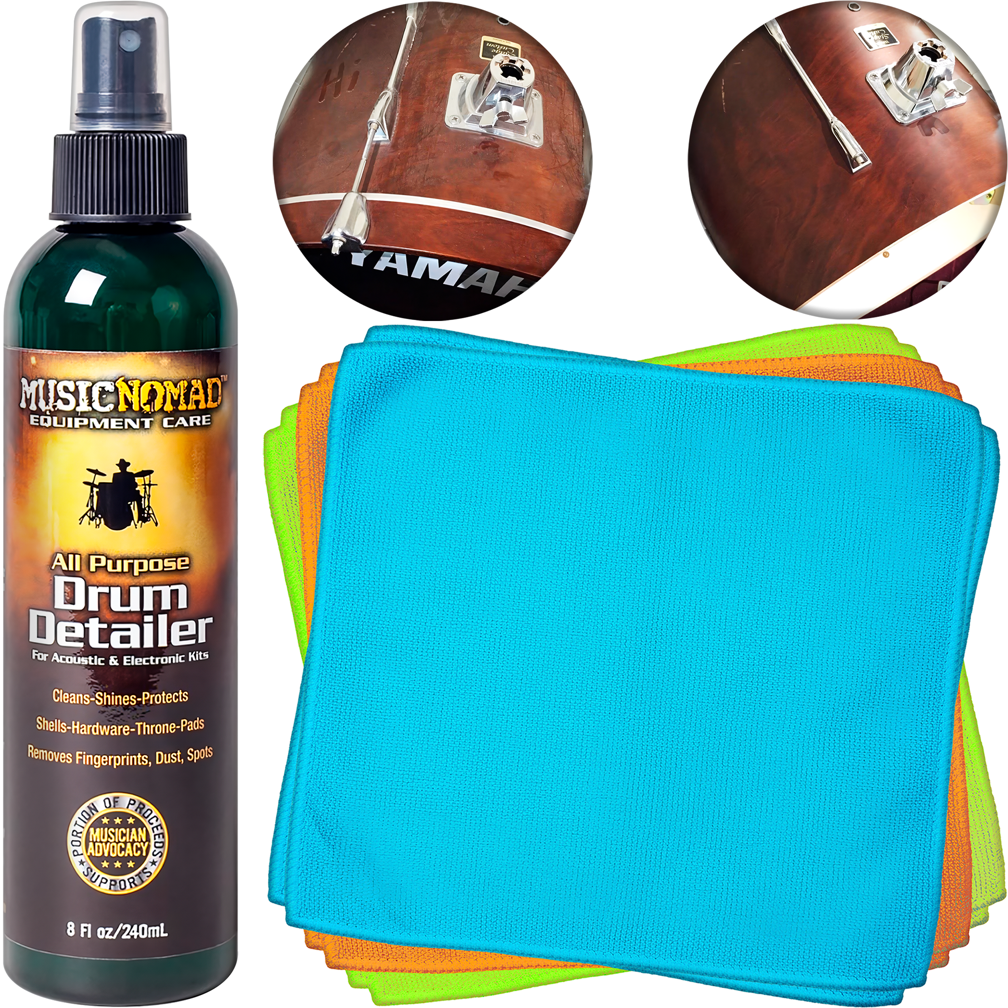Limpiador De Batería Music Nomad Drum Detailer MN110 de 240 ml para vasos, hardware y pads electrónicos