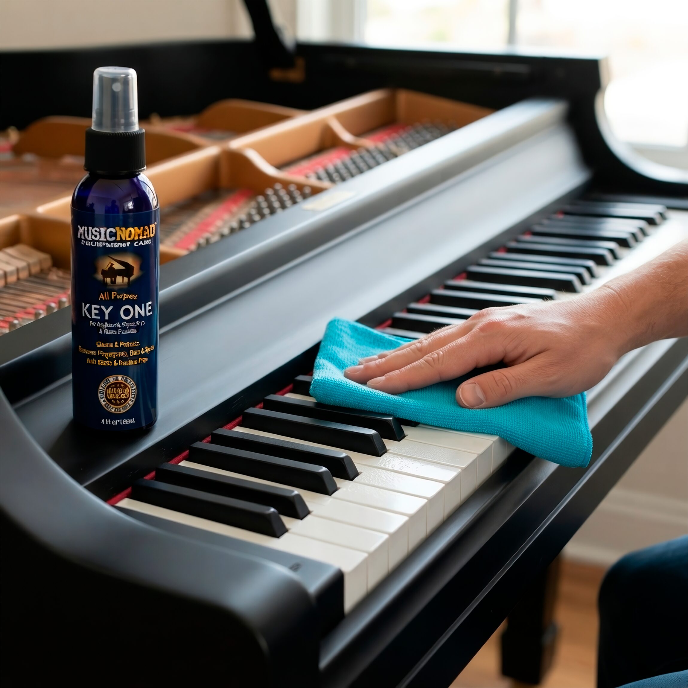 Limpiador De Teclas Para Piano Music Nomad MN131 con agentes antiestáticos que ayudan a repeler el polvo