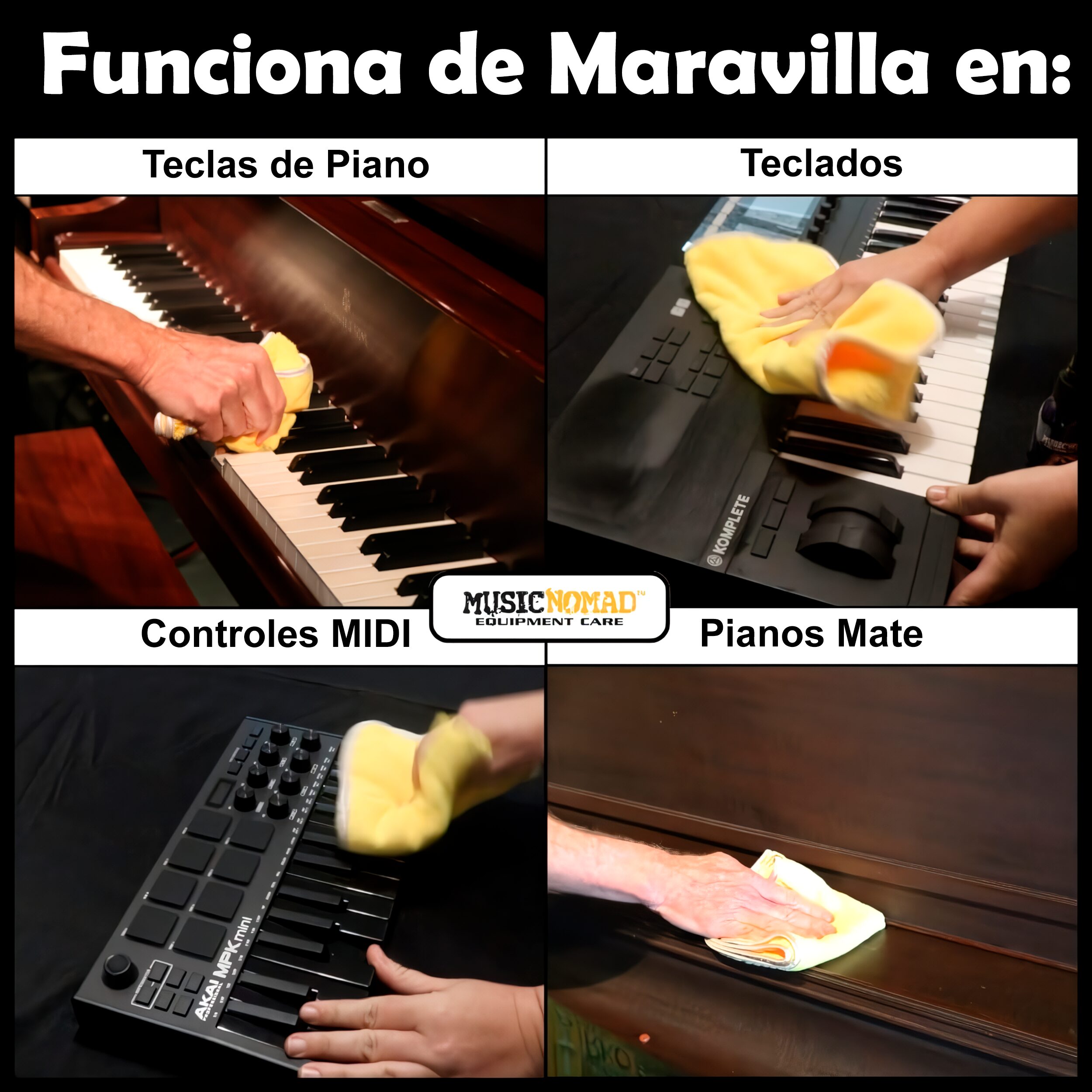 Limpiador De Teclas Para Piano Music Nomad MN131 con agentes antiestáticos que ayudan a repeler el polvo