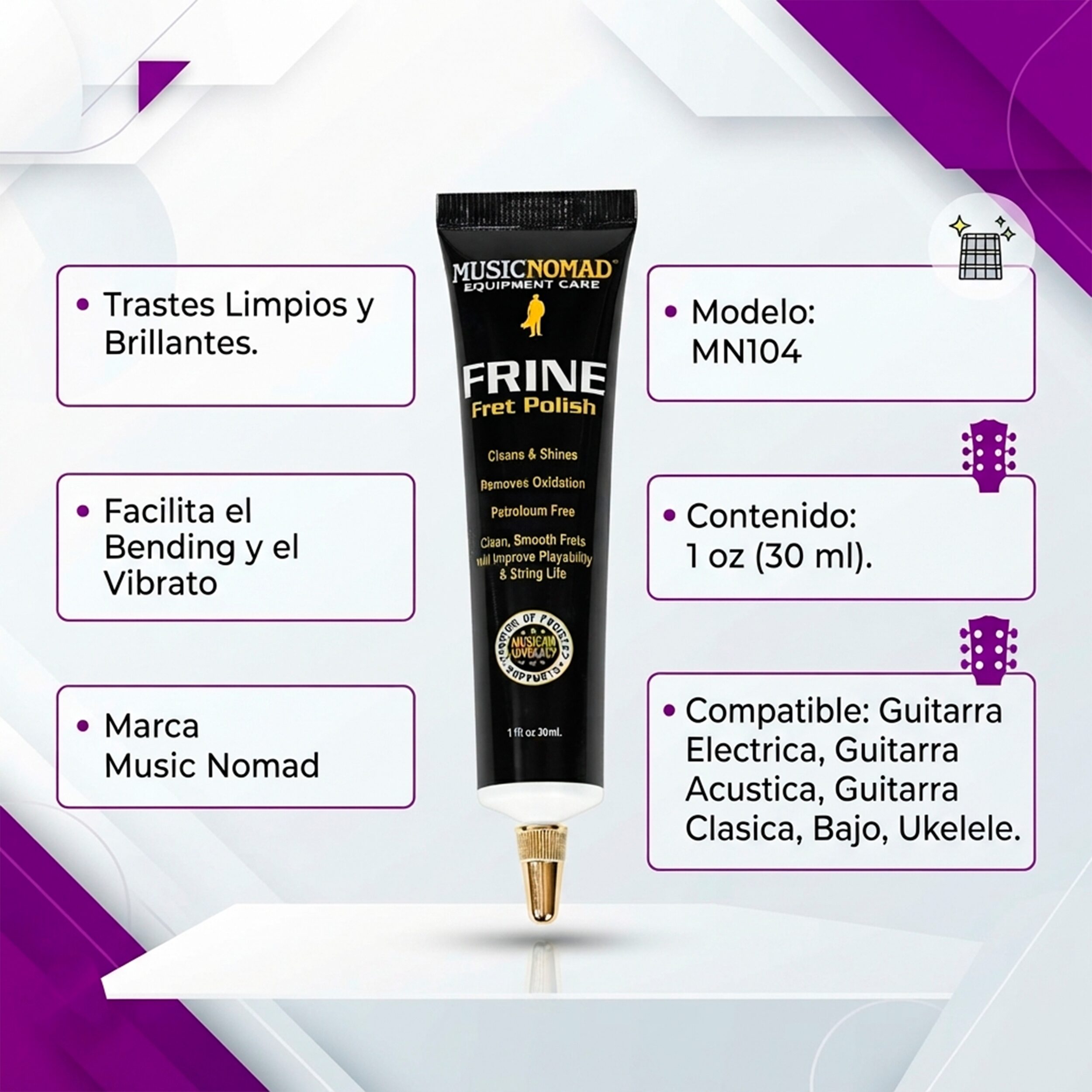 Limpiador de Trastes Guitarra MN104 Music Nomad Fret Polish de 30 ml para limpiar y abrillantar trastes