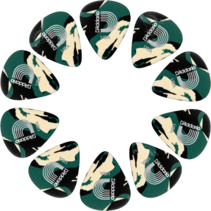 Paq. De 10 Plumillas Daddario 0.70 Mm 1CCF2-10 1CCF4-10, púas Planet Waves de celuloide con diseño camuflaje